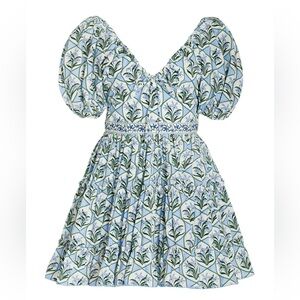 Agua Bendita Manzanilla Puff Sleeve Mini Dress